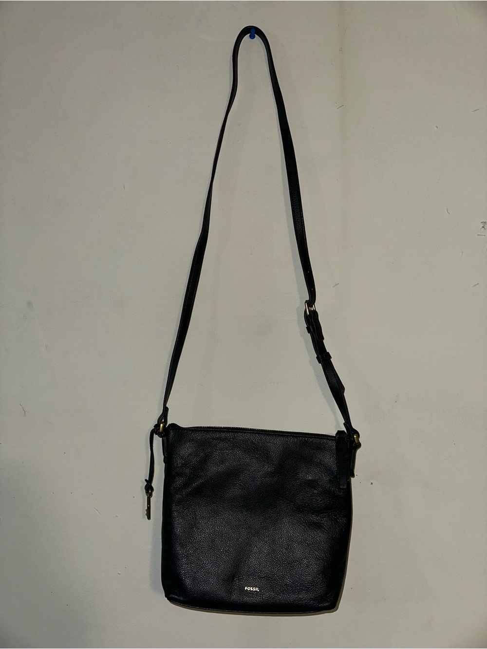 Fossil Black Pebbled Genuine Leather Crossbody / Shoulder Bag Purse